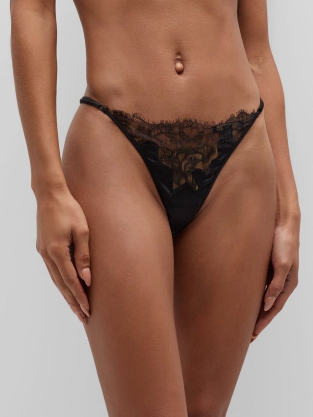 Kiki De Montparnasse Women Black Silk Lace-Inset Giselle G-String Panties Size M